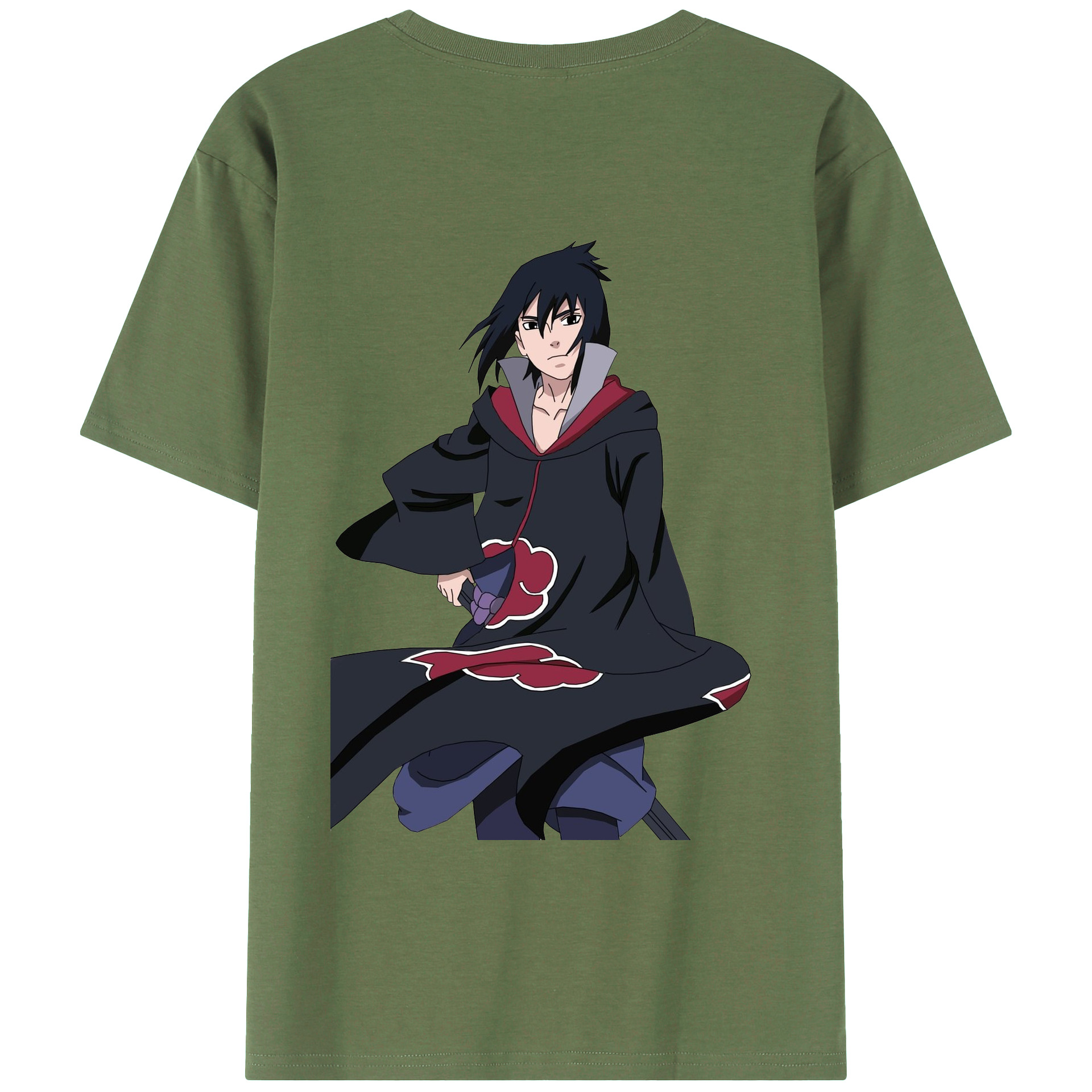 （画像用） NARUTO -ナルト- うちは サスケ Uchiha Sasuke 綿100％ メンズ半袖Tシャツ（バックプリント） 通気性